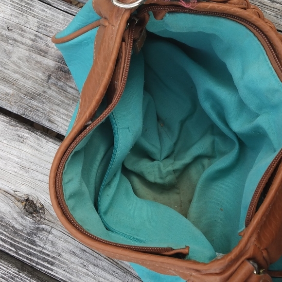 Rossetti Pleather Purse Teal and Tan with braided strap - Picture 6 of 7